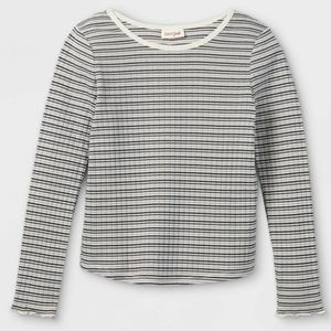 Girl's XS 4/5 - Rib-Knit Striped Long Sleeve Top by Cat & Jack. Black and Cream